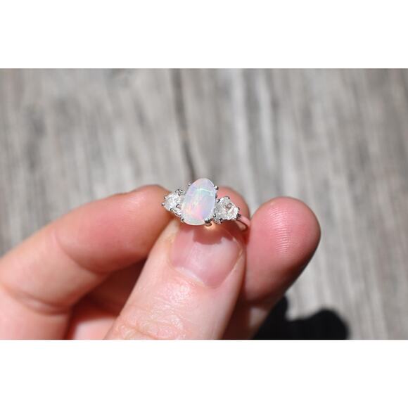 Opal and Lake County diamond ring, unique anniversary gift, size 4 5 6 7 8 9 10 - Picture 2 of 7